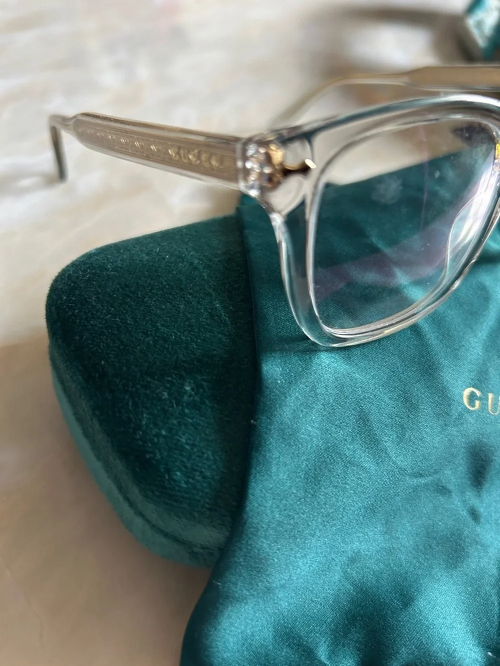 Gucci GG1084O-005 Clear Gray Acetate Frame Glasses Guaranteed Authentic w/Case